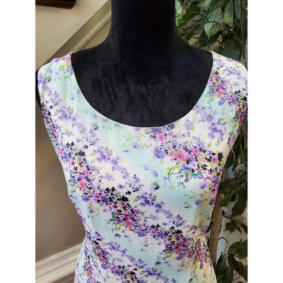 Nina Leonard Womens Multicolor Floral Round Neck Sleeveless Knee Length Dress 12 - Picture 5 of 12